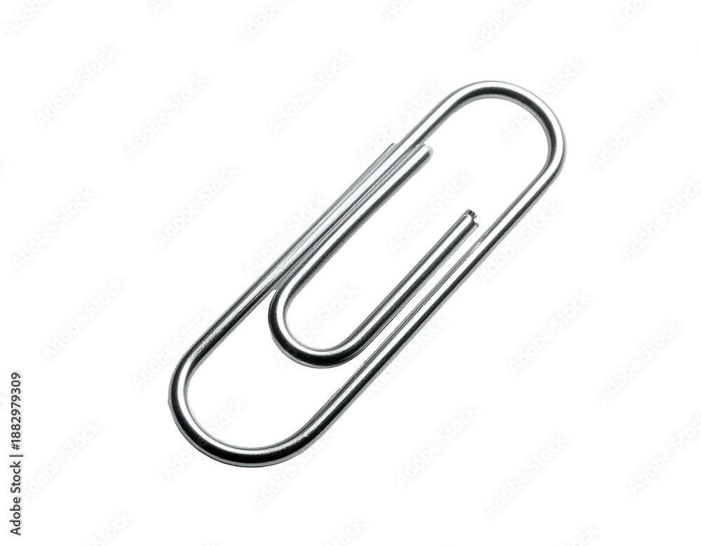 Obraz premium Silver Paperclip on White Background.