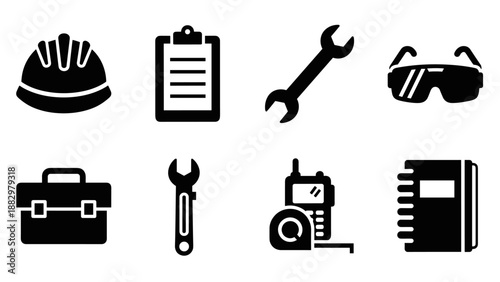 Silhouette construction and maintenance icons set for toolkits and diy projects