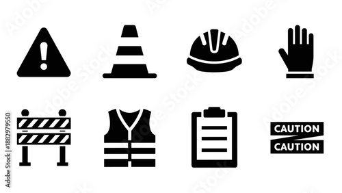 Safety symbols set: construction icons for site safety and caution awareness