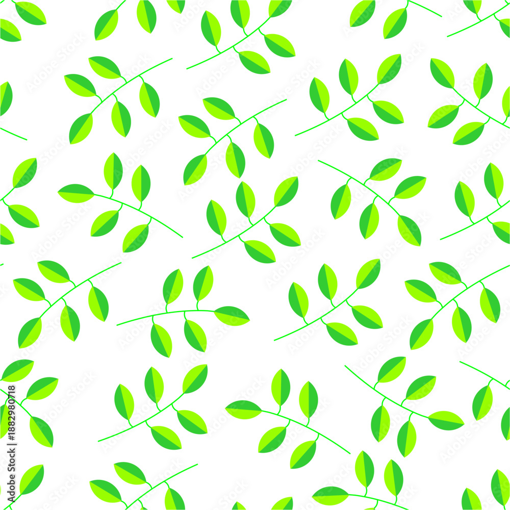 Fototapeta premium Green leaf seamless pattern. Simple green leaves repeat design. Clean botanical seamless pattern. Fresh green leaf pattern. Minimal foliage seamless design.