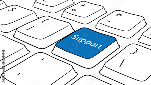 Keyboard key with support text highlighted in blue
