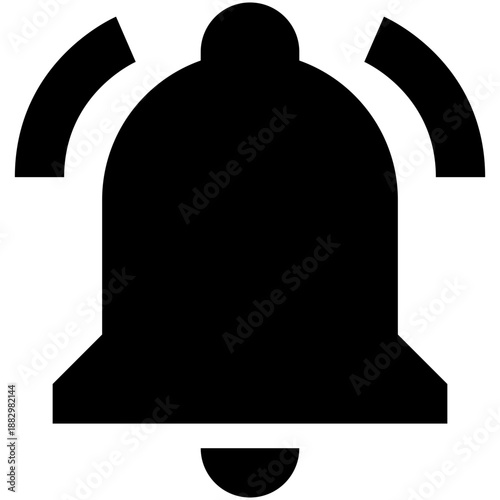 Notification bell solid icon, black bold alert symbol isolated on white