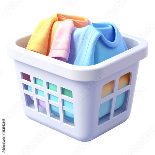 White laundry basket with colorful clothes for daily washing routine and home chore management organization