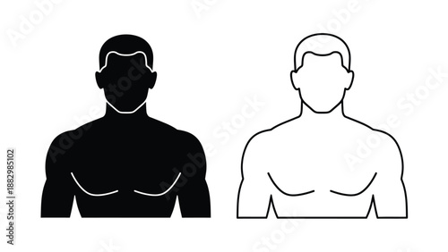 two head and shoulders icons black and white silhouette profile male portrait