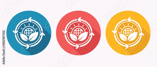 eco friendly icons with arrows around globe and leaves