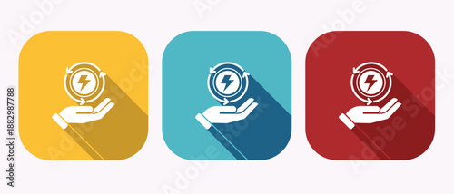 colorful icons of hand holding energy symbol
