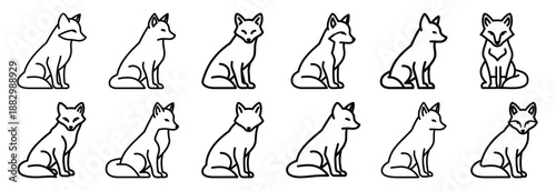 Collection of  arctic fox sit  line art icons on white background. Set of animal linear symbols. Vector illustration.