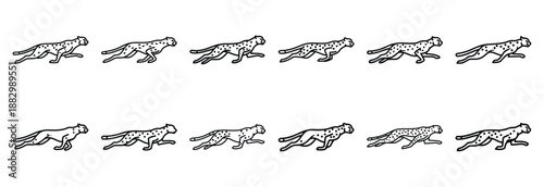 Collection of  cheetah sprint run  line art icons on white background. Set of animal linear symbols. Vector illustration.