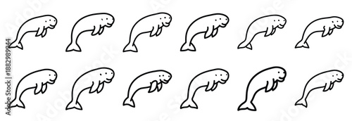 Obraz na płótnie Collection of  dugong sea grazer  line art icons on white background