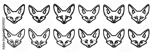 Collection of  fennec fox big  line art icons on white background. Set of animal linear symbols. Vector illustration.