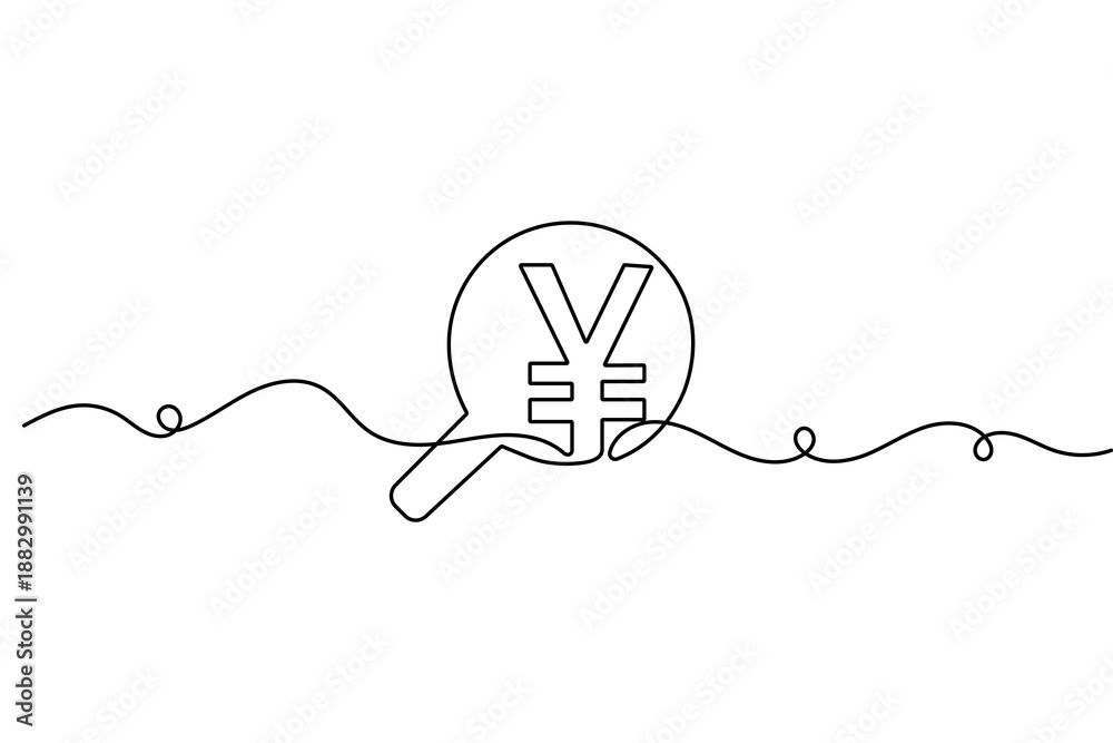 Obraz premium Currency yen symbol continuous one line drawing and minimalist style isolated outline vector art