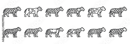 Collection of  leopard spotted body  line art icons on white background. Set of animal linear symbols. Vector illustration.