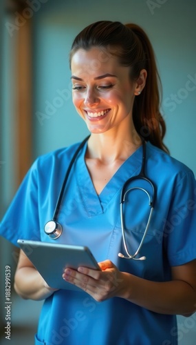 Professional nurse using tablet, medical uniform , medicine, care