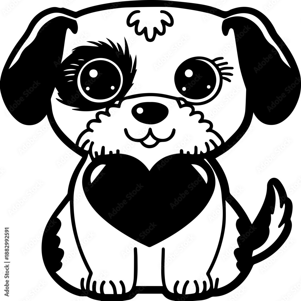Obraz premium SVG vector illustration of a Valentine-themed dog.Cute puppy with heart illustration for pet lovers