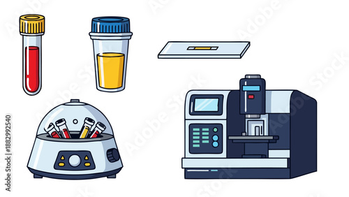 Laboratory Equipment Illustration Blood and Urine Sample Testing for Medical Analysis
