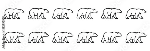 Collection of  polar bear walk  line art icons on white background. Set of animal linear symbols. Vector illustration.
