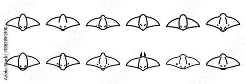 Collection of  stingray flat glide  line art icons on white background. Set of animal linear symbols. Vector illustration.