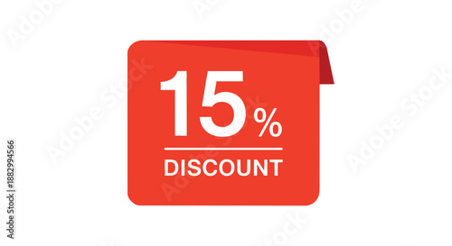 A bold crimson digital tag prominently showcasing a substantial fifteen percent reduction on purchases. This modern graphic signifies immediate