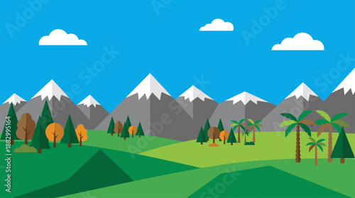 Minimalist Mountain Landscape Vector Illustration in Flat Design Style with Nature Scenery