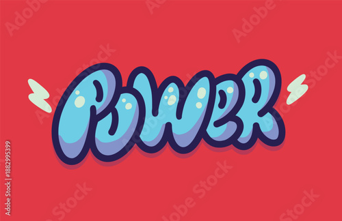Power hand-drawn lettering with lightning symbols. Trendy vector inscription illustration.
