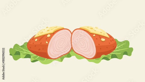 Sliced breaded cutlet with cheese and lettuce, a delicious bite