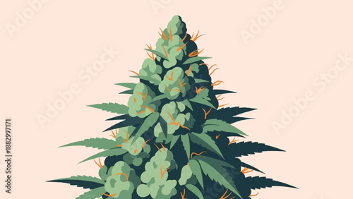 Stylized illustration of a dense green cannabis bud with orange pistils