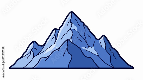 Stylized illustration of a majestic, blue, snow-capped mountain range