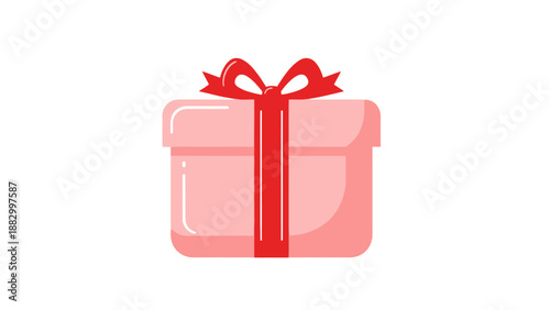 Pink Gift Box with Red Ribbon Bow - Celebration Present, Surprise, Birthday, Holiday Icon