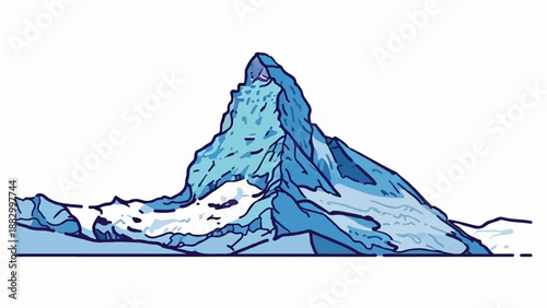 Stylized illustration of a snow-capped mountain peak with blue hues