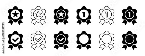 Approval check big icon set. Verified, certified, medal, correct mark, award ribbon, badge, quality certify sign - stock vector