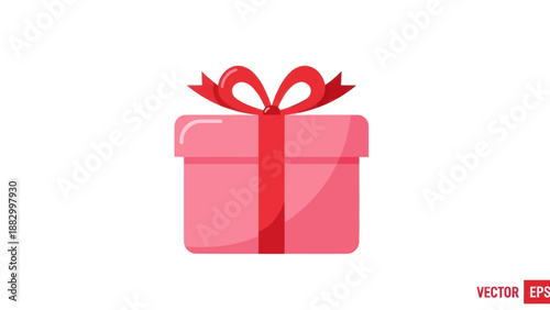 Pink Gift Box with Red Ribbon Bow - Celebration Surprise Present Icon