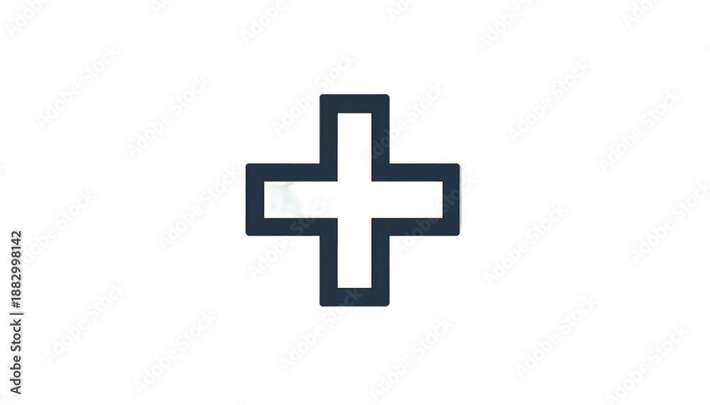 Fototapeta premium A white plus sign on a transparent background with a black outline and a subtle gradient effect