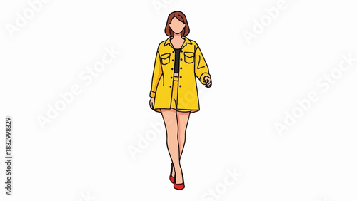 Stylized illustration of a woman in a yellow outfit and red heels