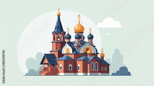 Stylized illustration of an orthodox church with multiple domes