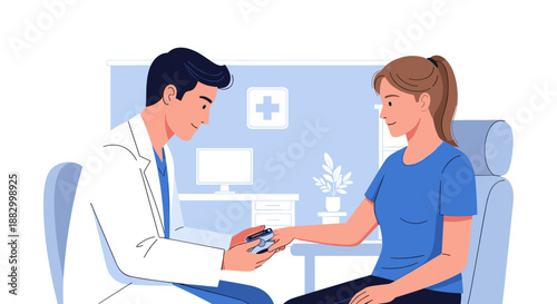 Doctor measuring blood oxygen level with pulse oximeter for educational purposes in healthcare and clinical practice
