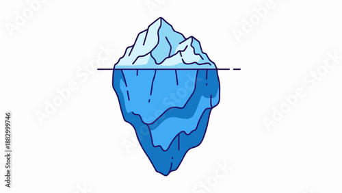 Stylized blue iceberg, half submerged in water with dark outlines