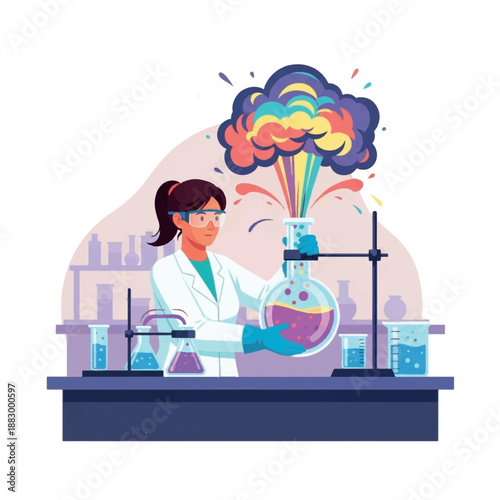 Woman in lab coat working laboratory.