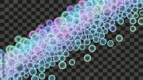 Transparent Bubbles Scattered Graphic Flow Iridescent Sphere Shapes Ultraviolet Neon Checkerboard.