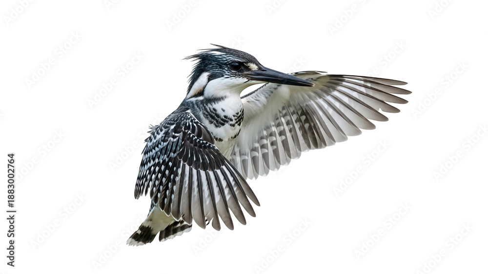 Obraz premium Pied Kingfisher in Flight Isolated
