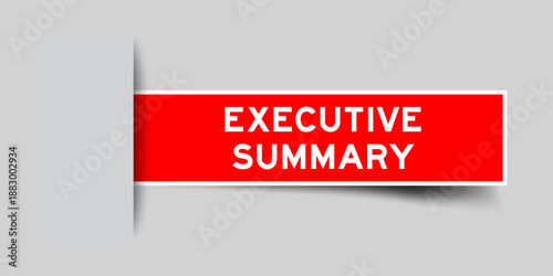 Red color square shape sticker label with word executive summary inserted in gray background