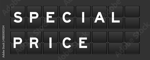Black color analog flip board with word special price on gray background