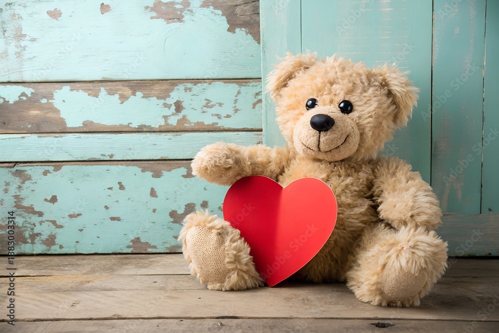 Obraz premium Happy Teddy Day February 10 Greeting Card, Cute Teddy Bears Holding Hearts Collection, Romantic Valentine Week Stuffed Animal Wallpaper, Adorable Plush Bears Sunset Celebration Banner, Festive Februar
