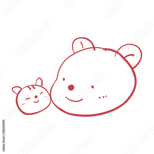 大きなクマと小さな小動物の顔が仲良く並んだ温かみのある手書きイラスト