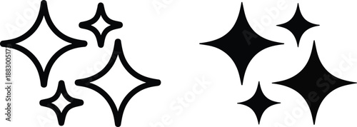 Various black sparkle and twinkle icons in both outline and solid fill variations