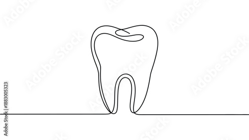 Minimal continuous one line tooth illustration representing dental care, oral health, dentistry concept, clean medical line art design