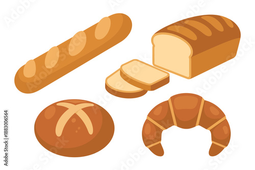 Various Types of Freshly Baked Bread Illustrations