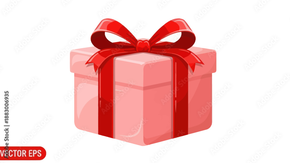 Fototapeta premium Pink Gift Box with Red Ribbon and Bow, Isolated on White Background