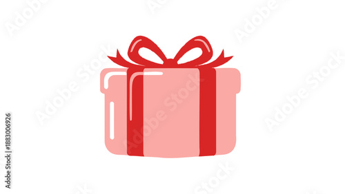 Pink Gift Box with Red Ribbon Bow, Isolated on White Background, Celebration Surprise