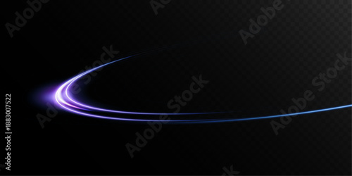 Blue Neon Ring PNG with Glowing Circular Light and Abstract Motion Lines on Dark Background