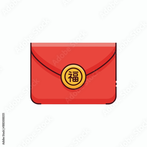 Festive red envelope adorned with a golden coin, symbolizing prosperity and good fortune in Chinese culture